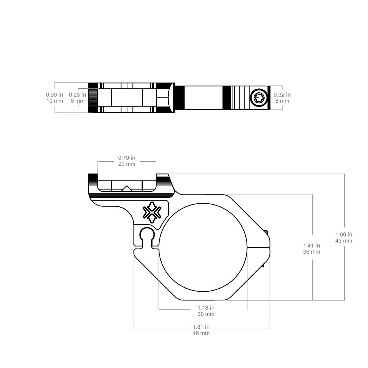 30 mm forskudt vaterpas til riffelskope